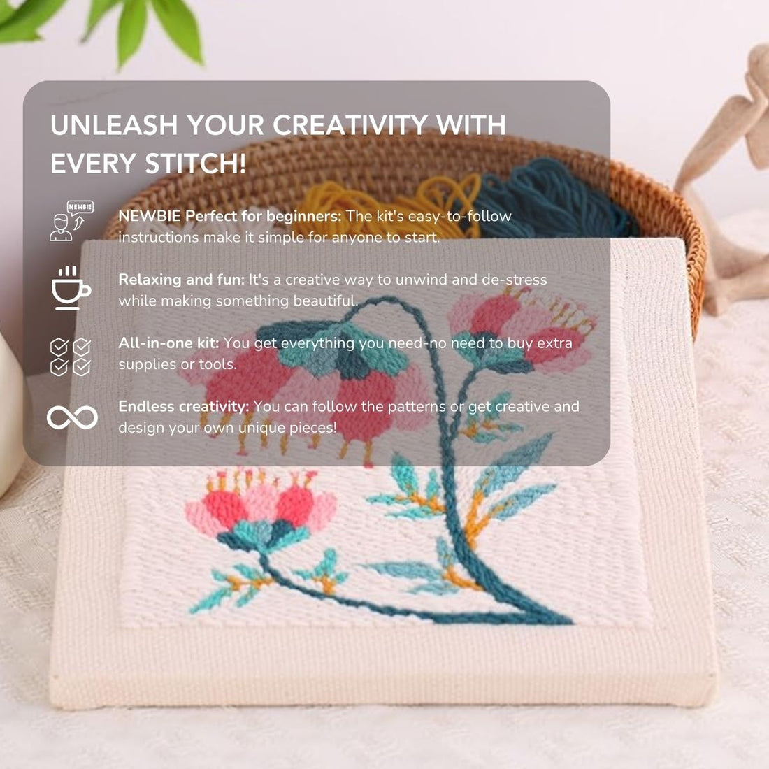 Woolyzen™ Pink Blossom | Relax, create, and turn threads into stunning art | All-In-One Package