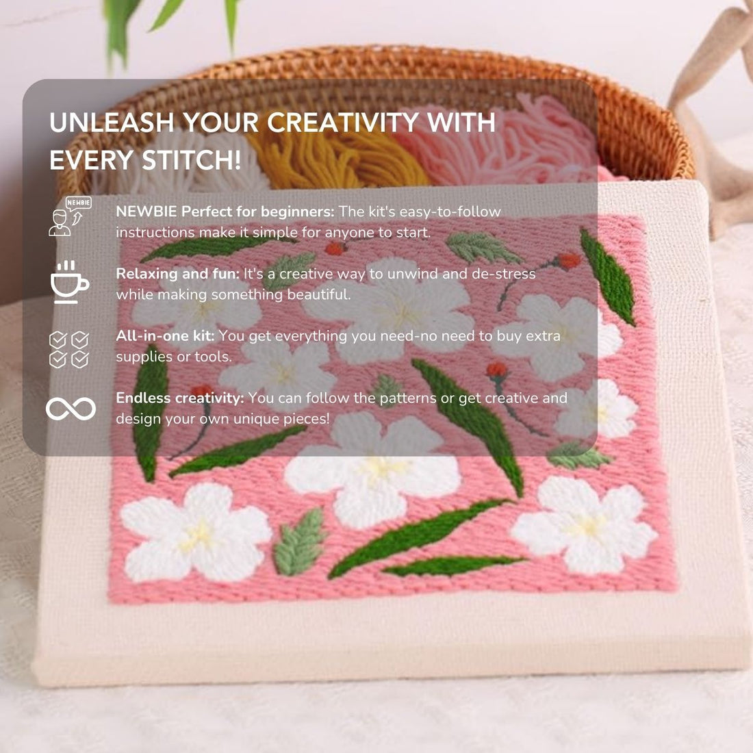 Woolyzen™ Pink Blossom Profusion | Relax, create, and turn threads into stunning art | All-In-One Package